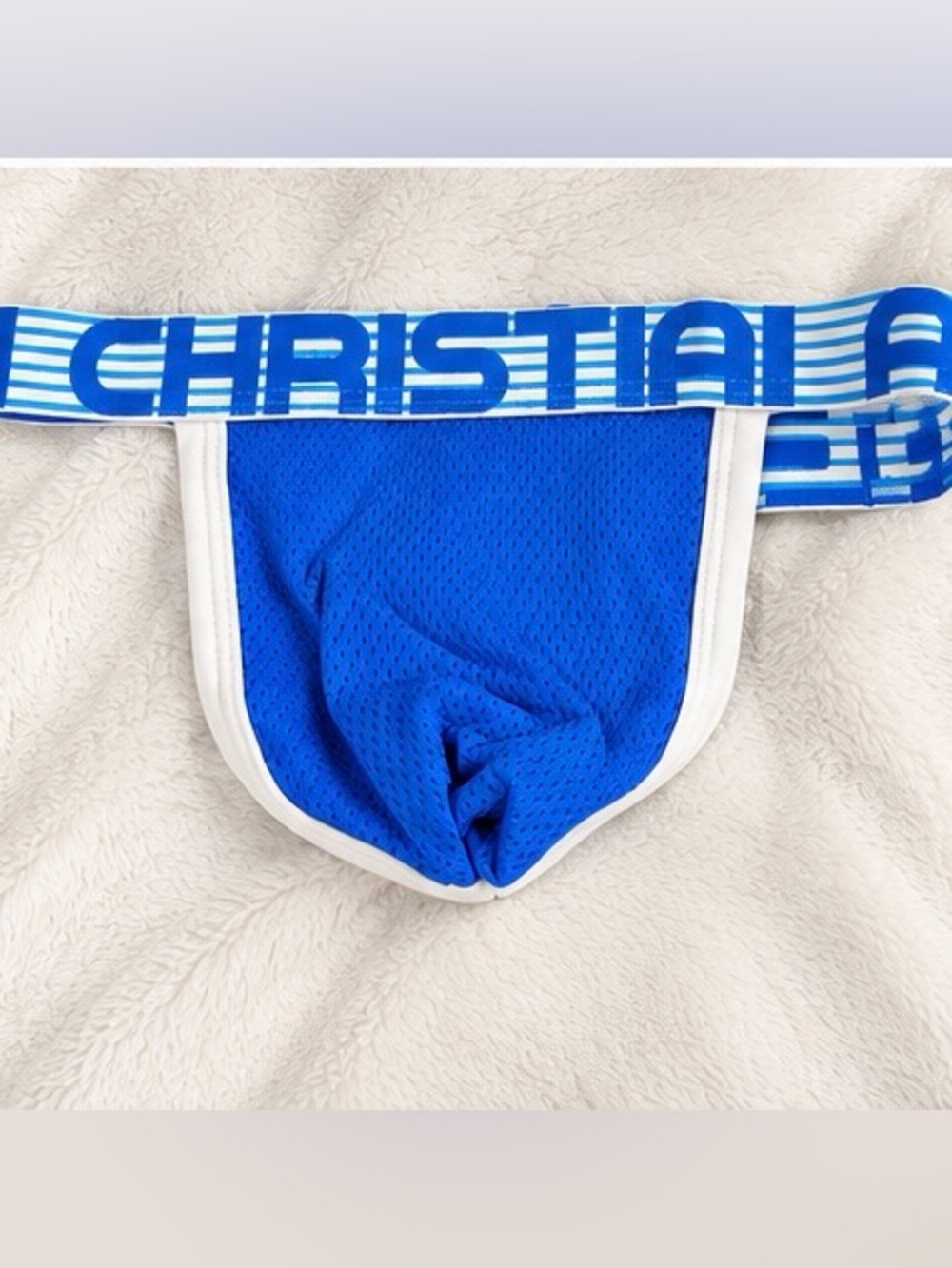Andrew Christian Soccer Mesh Thong Almost Naked Blue Men’s M NWT #93057 Rare
